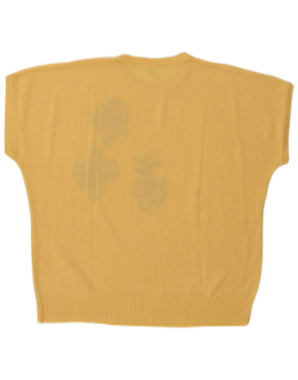 Vintage γυναικείο κοντομάνικο πουλόβερ με λαιμόκοψη EU 44 XL Κίτρινο Floral