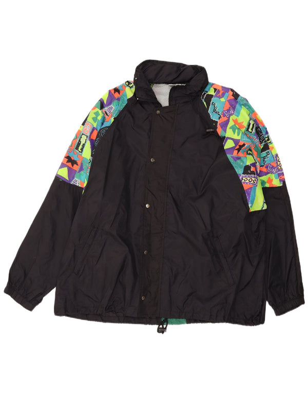 VINTAGE Ανδρικό μπουφάν βροχής με κουκούλα UK 44 2XL Μαύρο γεωμετρικό