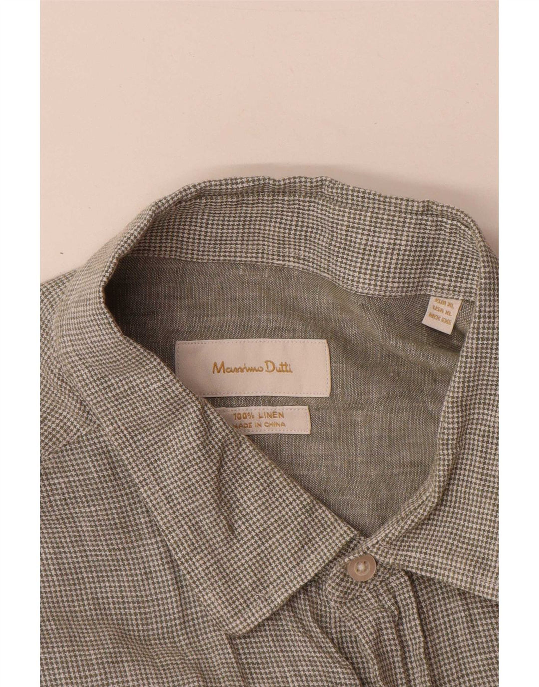 Massimo Dutti Ανδρικό πουκάμισο XL Πράσινο λινό Houndstooth