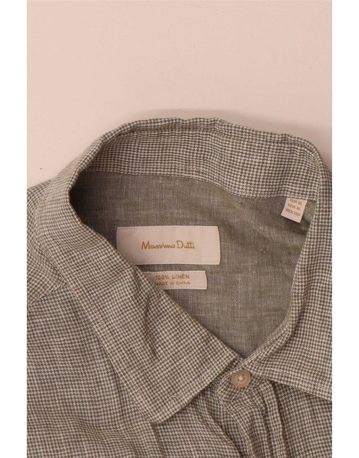 Massimo Dutti Ανδρικό πουκάμισο XL Πράσινο λινό Houndstooth