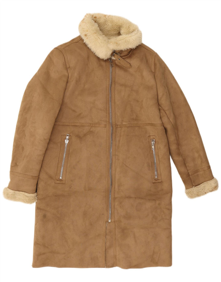 Zara Γυναικείο παλτό Sherpa UK 14 Medium Beige Polyester