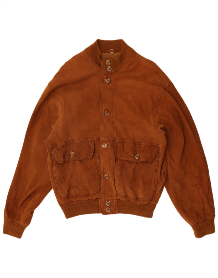 Vintage Ανδρικό Suede Bomber Jacket IT 50 Large Brown