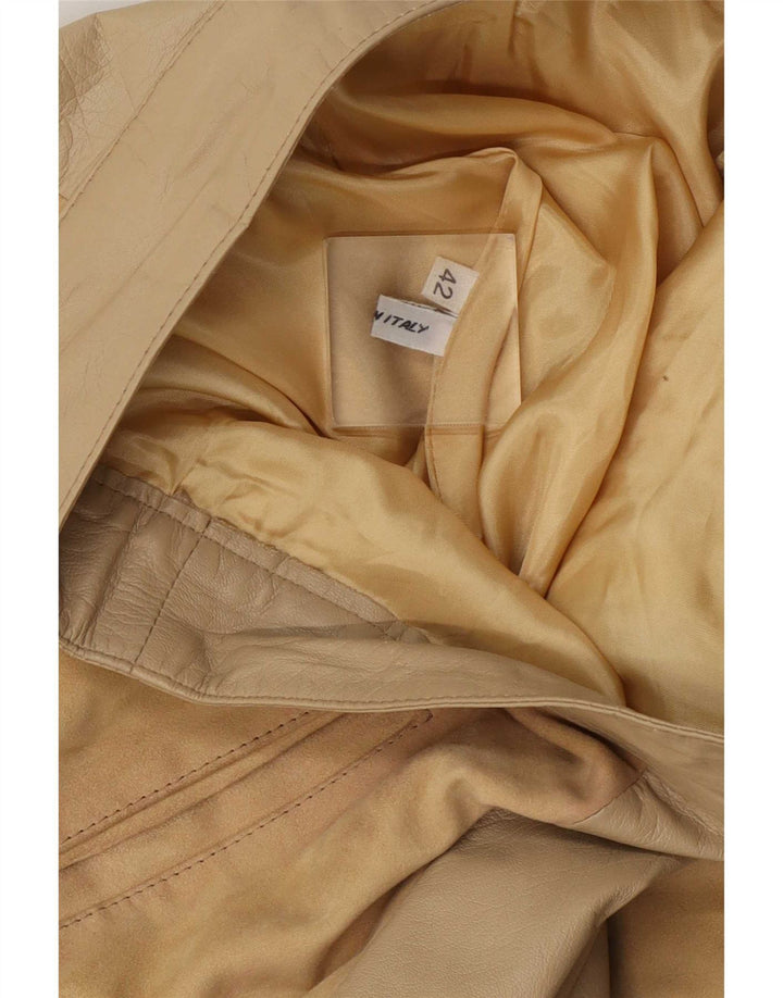 Vintage γυναικεία δερμάτινη φούστα IT 42 Medium W26 Beige Colourblock