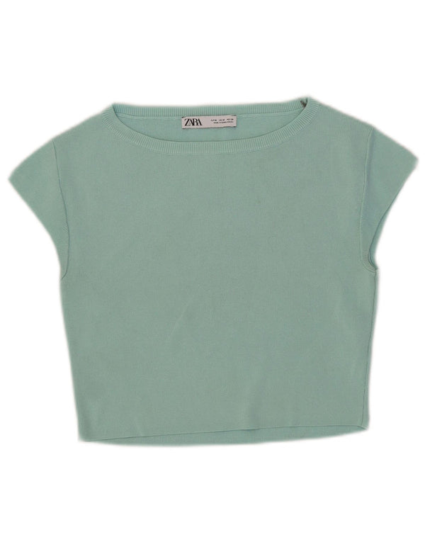 Zara Γυναικείο T-Shirt T-Shirt Top UK 12 Medium Turquoise Viscose