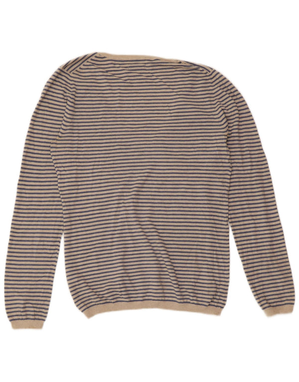 MASSIMO DUTTI Γυναικείο πουλόβερ με V λαιμόκοψη UK 18 XL μπλε ριγέ κασμίρ