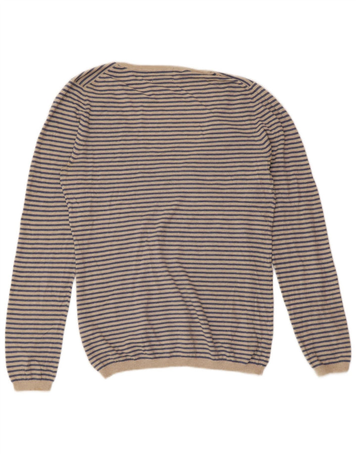 MASSIMO DUTTI Γυναικείο πουλόβερ με V λαιμόκοψη UK 18 XL μπλε ριγέ κασμίρ