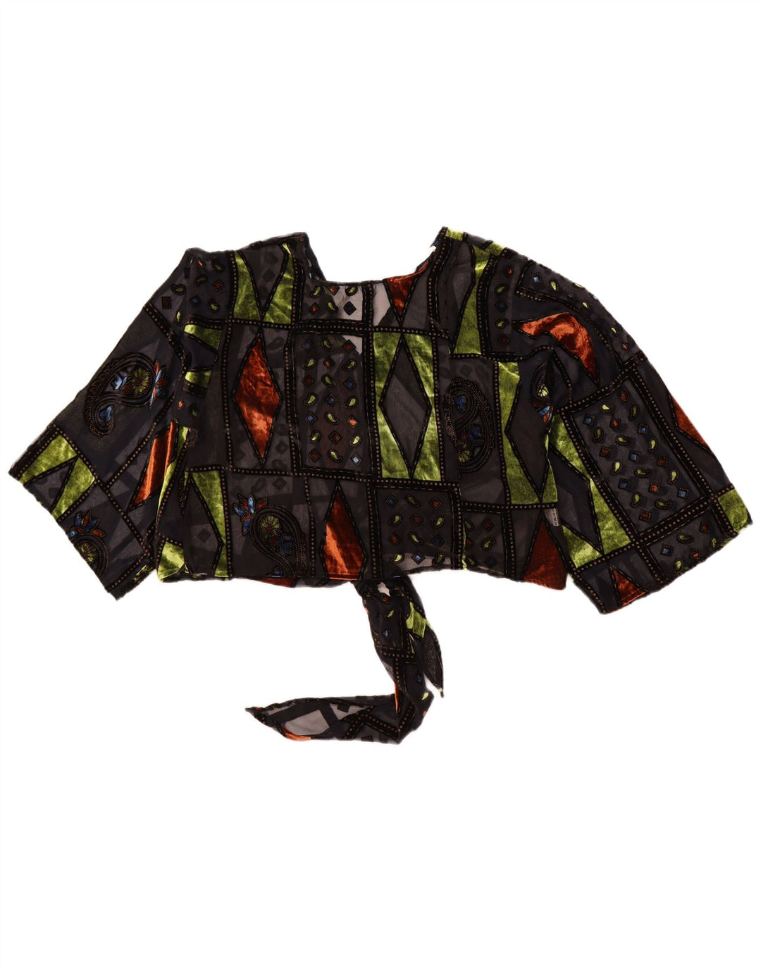 MOTEL Womens Oversized See Through Bolero Top 10 Small Black Patchwork