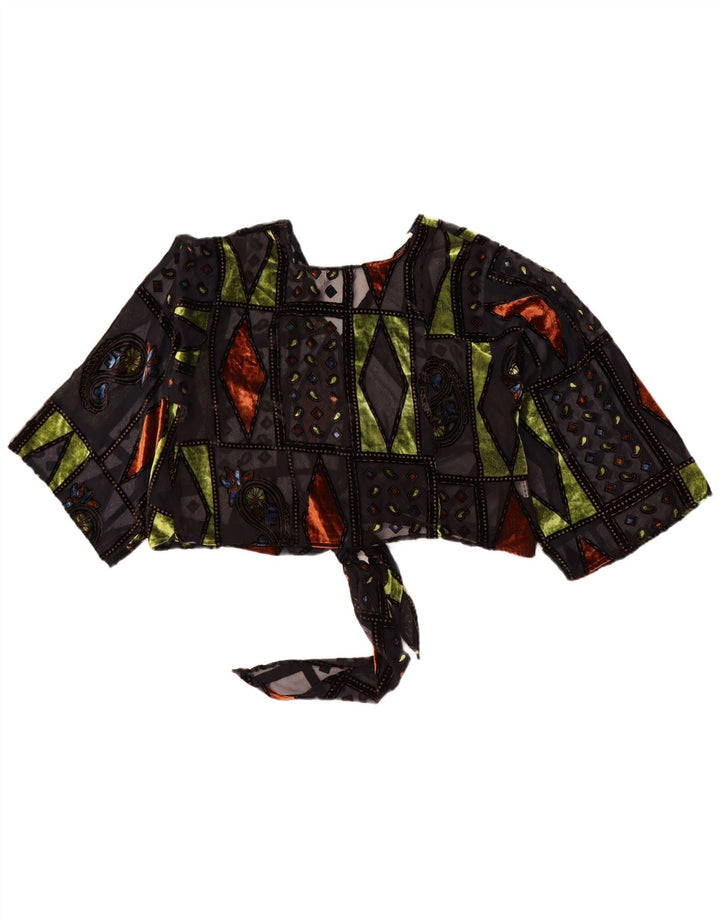 MOTEL Womens Oversized See Through Bolero Top 10 Small Black Patchwork
