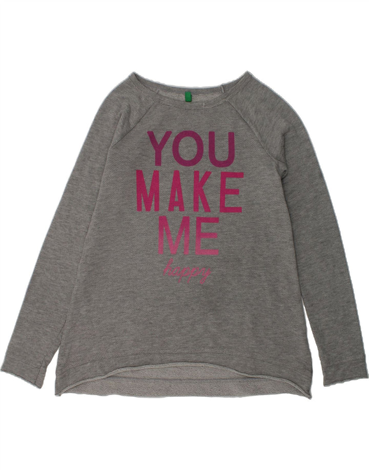 BENETTON Girls Graphic Sweatshirt Jumper 8-9 Years Large Grey Cotton | Vintage Benetton | Thrift | Second-Hand Benetton | Used Clothing | Messina Hembry 