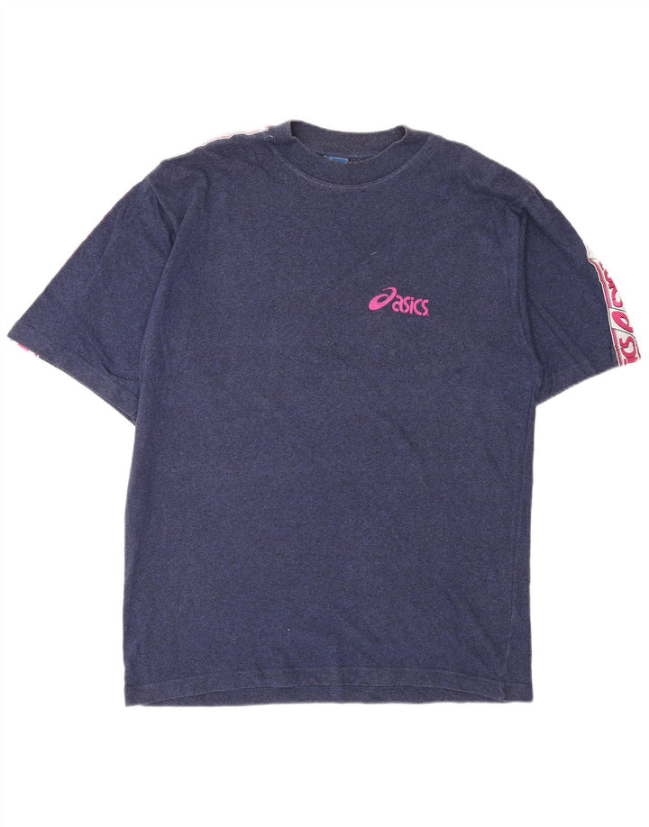 Ανδρικό γραφικό T-Shirt ASICS Top Large Navy Blue Colorblock Βαμβακερό