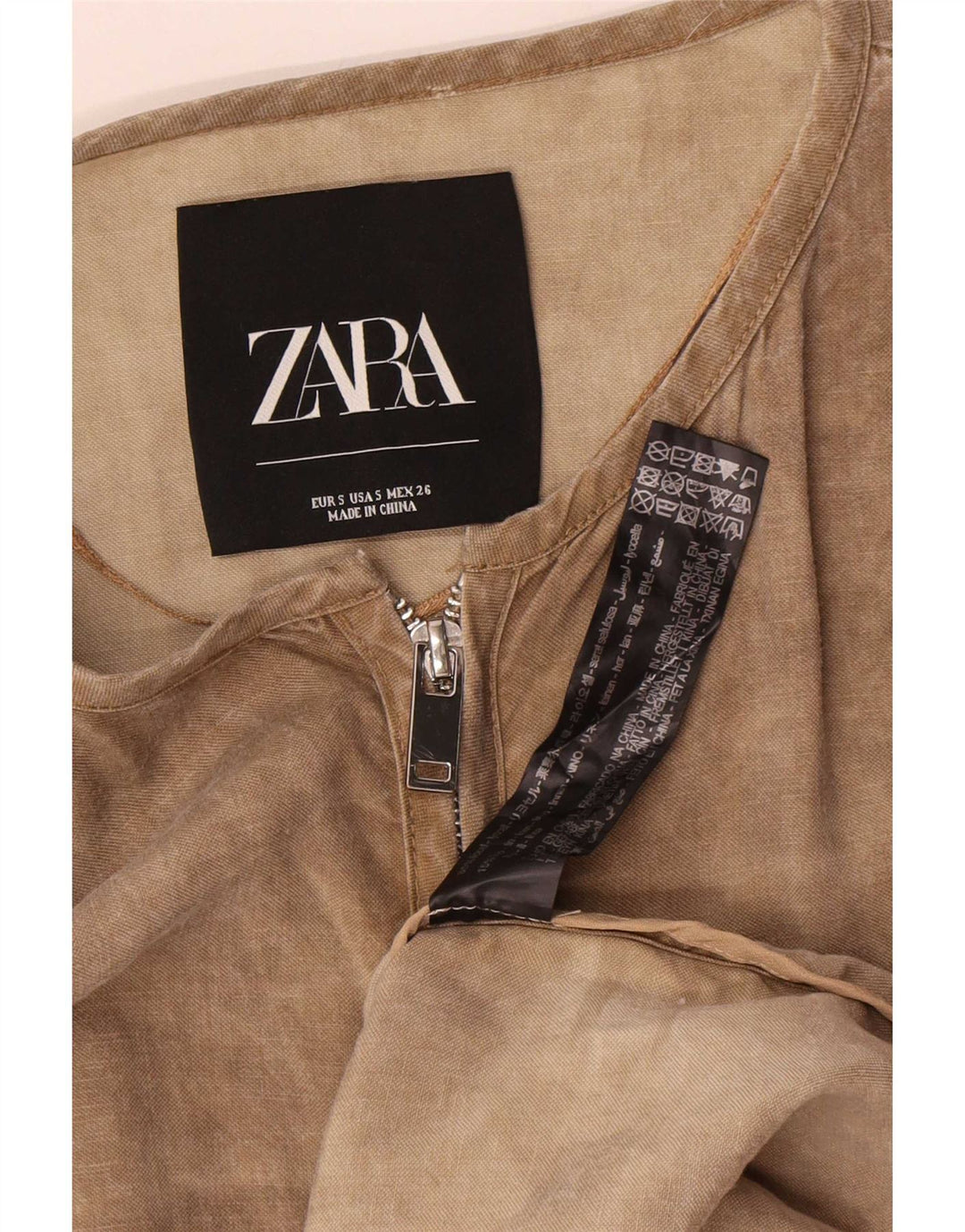 Zara γυναικείο μακρυμάνικο φόρεμα μεγάλου μεγέθους Shift UK 10 Small Beige Lyocell