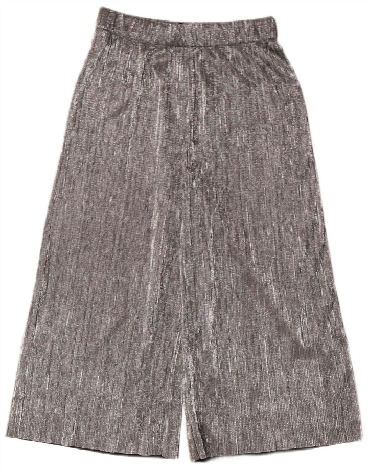 ZARA Γυναικείο Παντελόνι Κάπρι Φαρδύ XS W24 L20 Ασημί πολυεστέρας