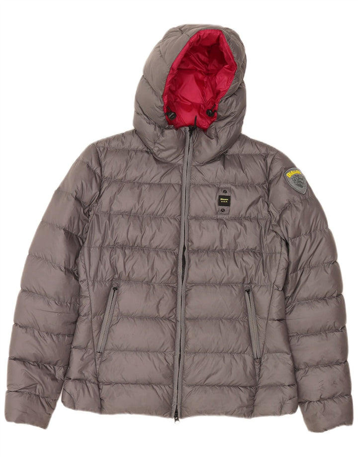 Blauer Γυναικείο μπουφάν με κουκούλα UK 14 Medium Grey Polyamide