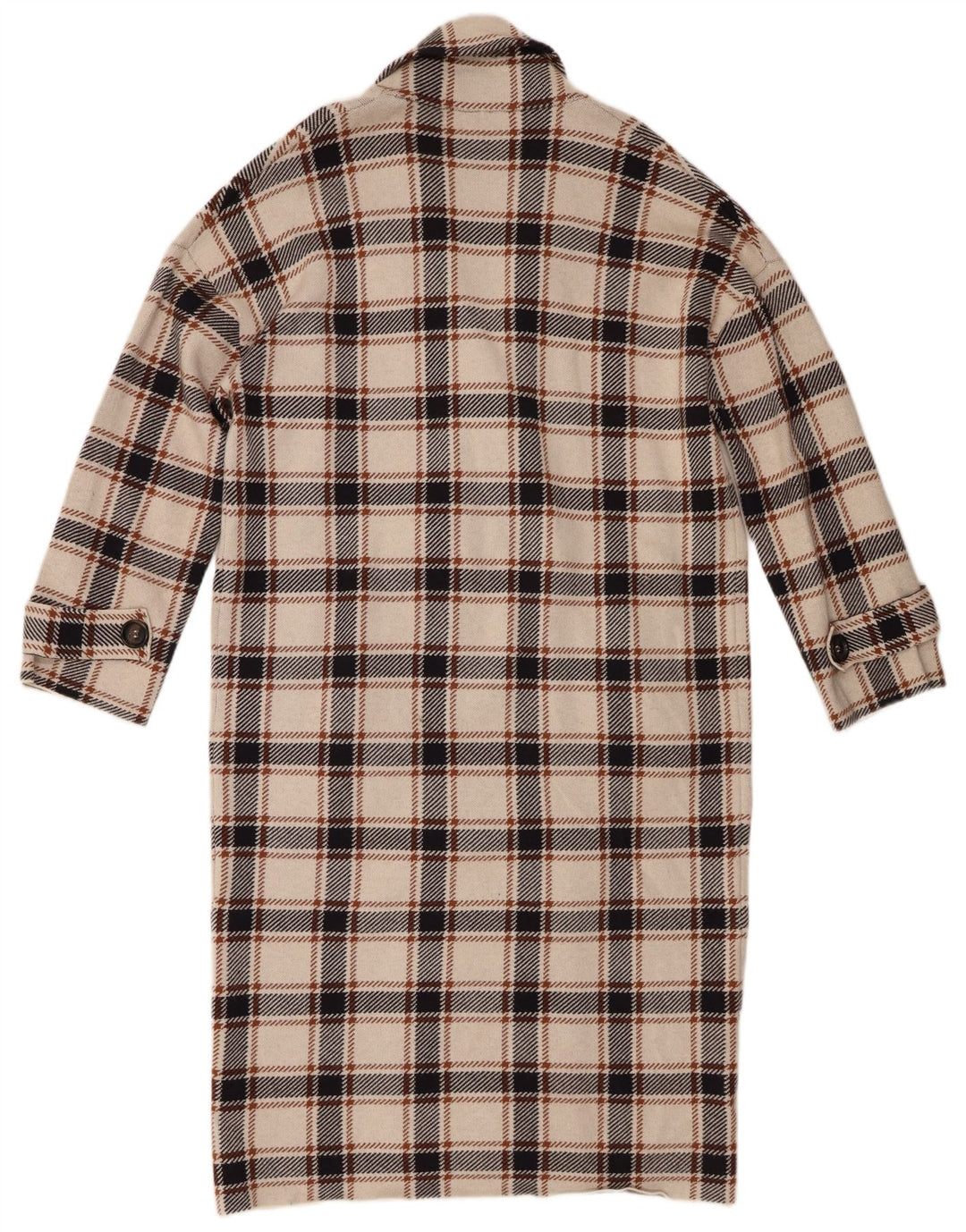 Zara Γυναικείο παλτό με διπλό στήθος UK 10 Small Beige Check Viscose