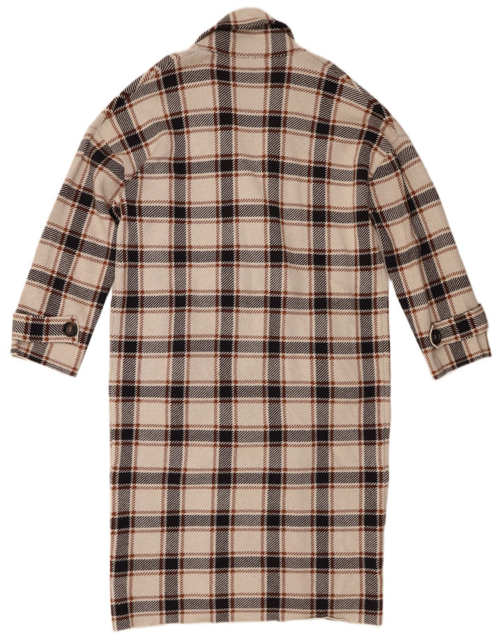 Zara Γυναικείο παλτό με διπλό στήθος UK 10 Small Beige Check Viscose
