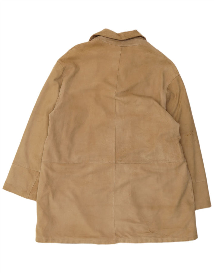 VINTAGE Γυναικείο Σουέντ Παλτό IT 46 Μεγάλο Δερμάτινο Μπεζ