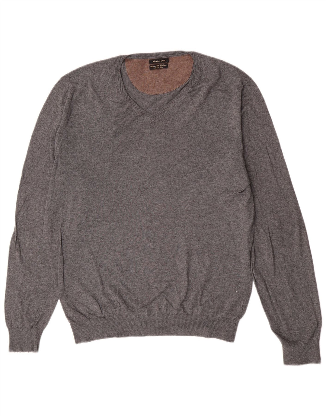 Massimo Dutti Ανδρικό πουλόβερ με λαιμόκοψη V-λαιμόκοψη μεγάλο γκρι βαμβακερό Classic