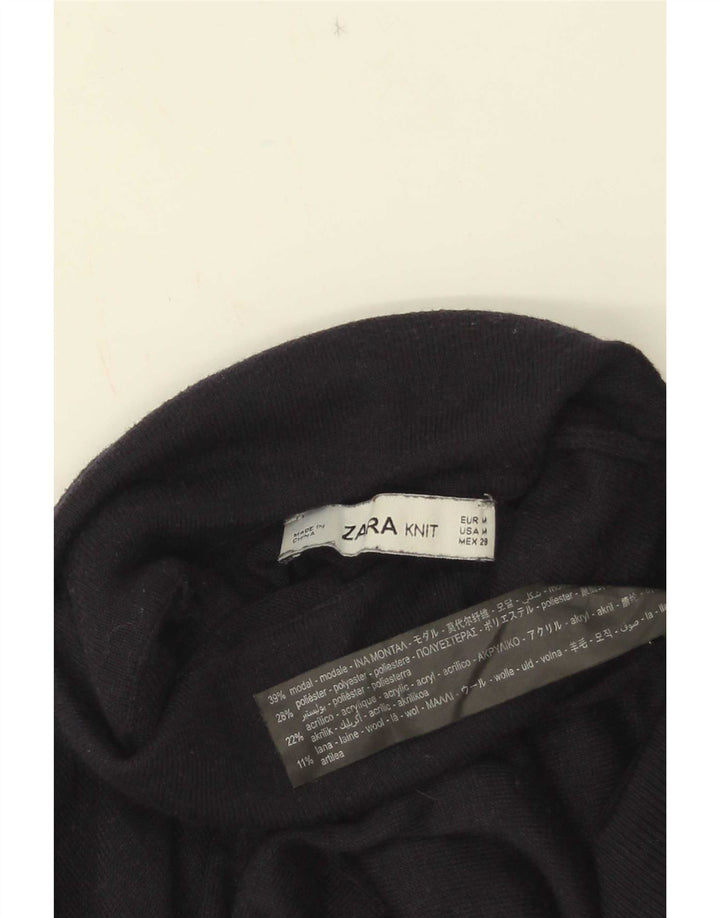 Zara Γυναικείο πουλόβερ με ρολό λαιμόκοψη UK 12 Medium Navy Blue Modal
