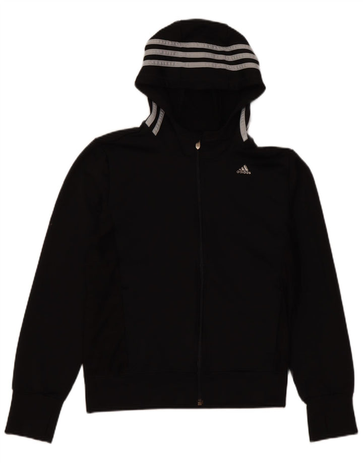 ADIDAS Girls Climacool Zip Hoodie πουλόβερ 11-12 ετών Μαύρο Πολυεστέρα
