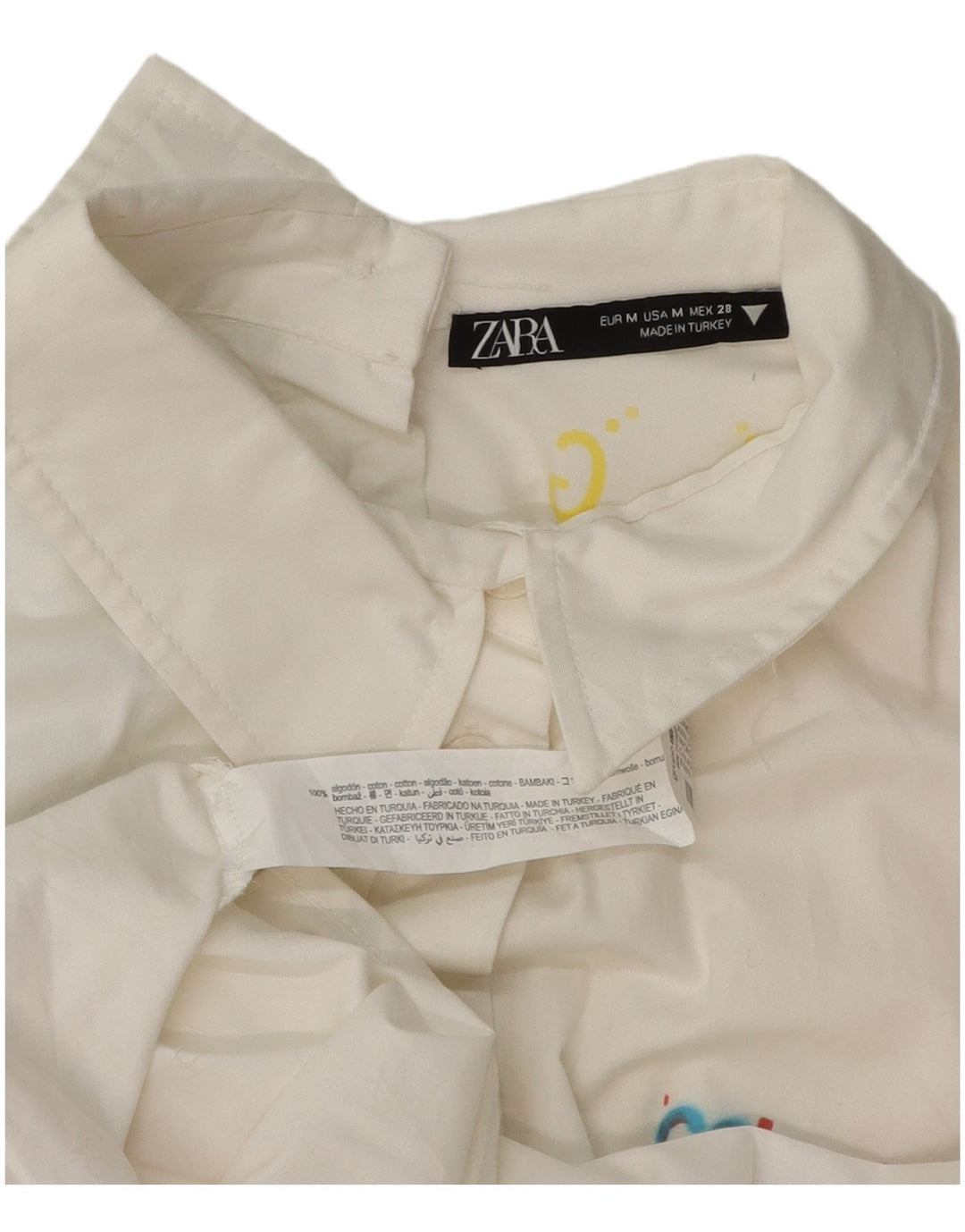 Zara Γυναικείο πουκάμισο Oversized UK 14 Μεσαίο λευκό γεωμετρικό βαμβάκι