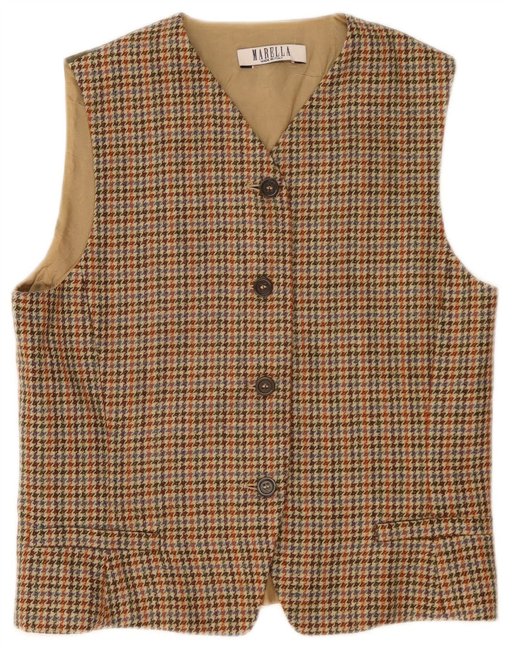 Γυναικείο γιλέκο Marella UK 14 Μεγάλο μπεζ μαλλί Houndstooth