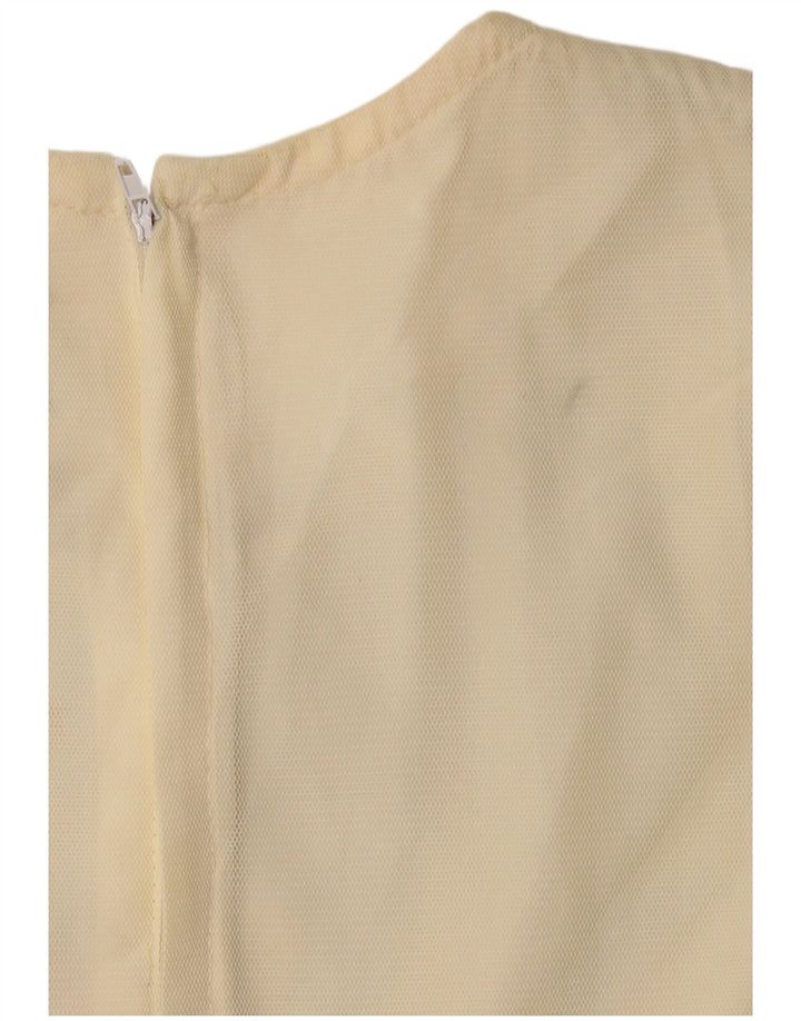 VINTAGE Γυναικείο μακρυμάνικο φόρεμα Α-γραμμή US 6 Μεσαίο Μπεζ Φλοράλ