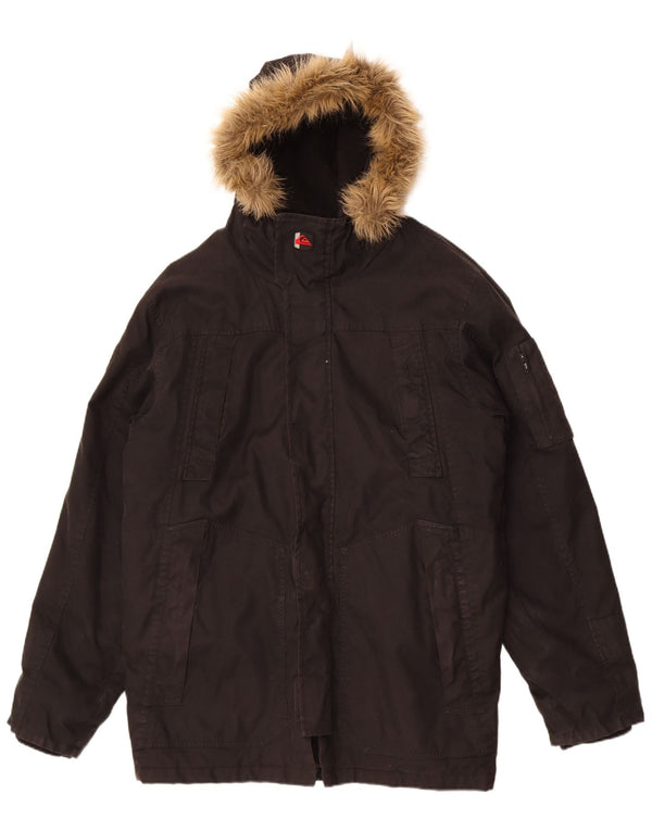 Quiksilver Mens Hooded Parka Jacket UK 40 Large Black Cotton