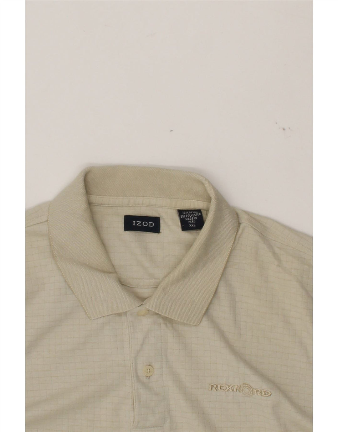 IZOD Mens Polo Shirt 2XL Off White Check Cotton Vintage Izod and Second-Hand Izod from Messina Hembry 