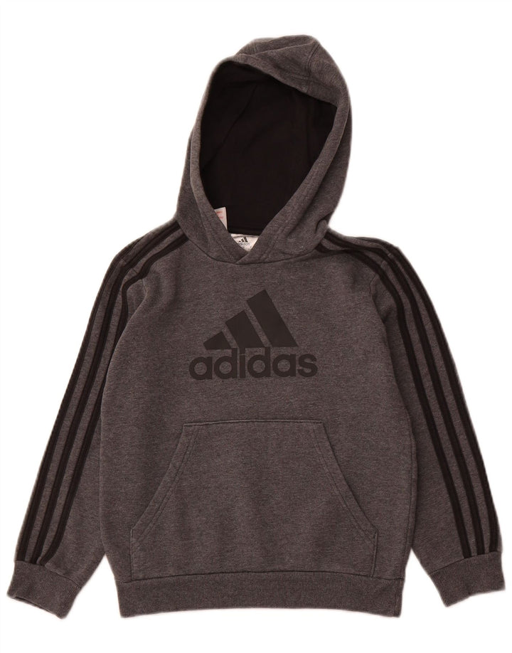 ADIDAS Boys Graphic Hoodie Jumper 7-8 Years Grey Cotton