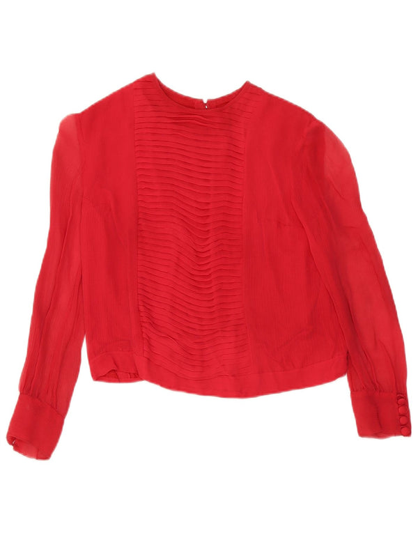 Vintage Γυναικεία Crop 3/4 Μπλούζα με μανίκια UK 10 Small Red