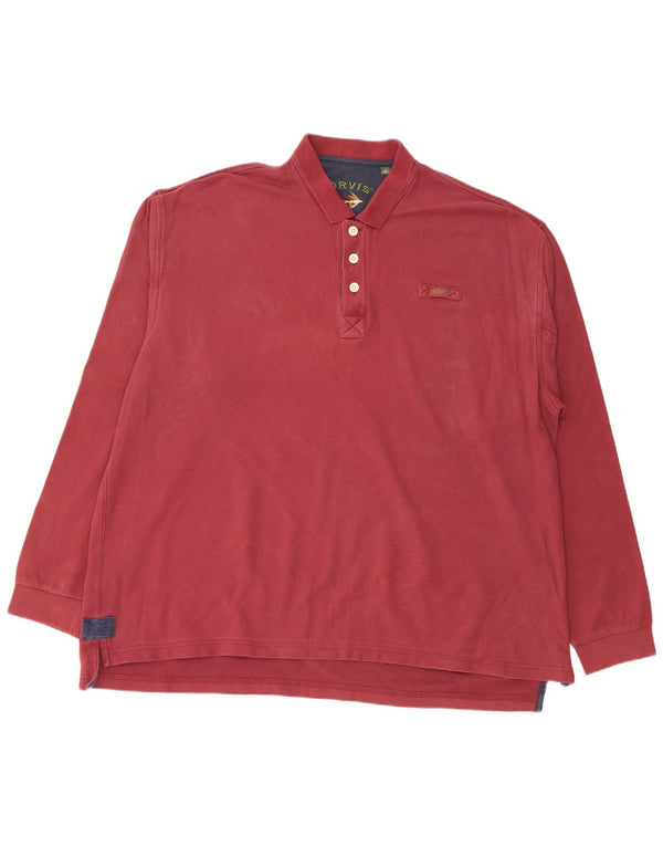 ORVIS Mens Long Sleeve Polo Shirt 2XL Burgundy Cotton