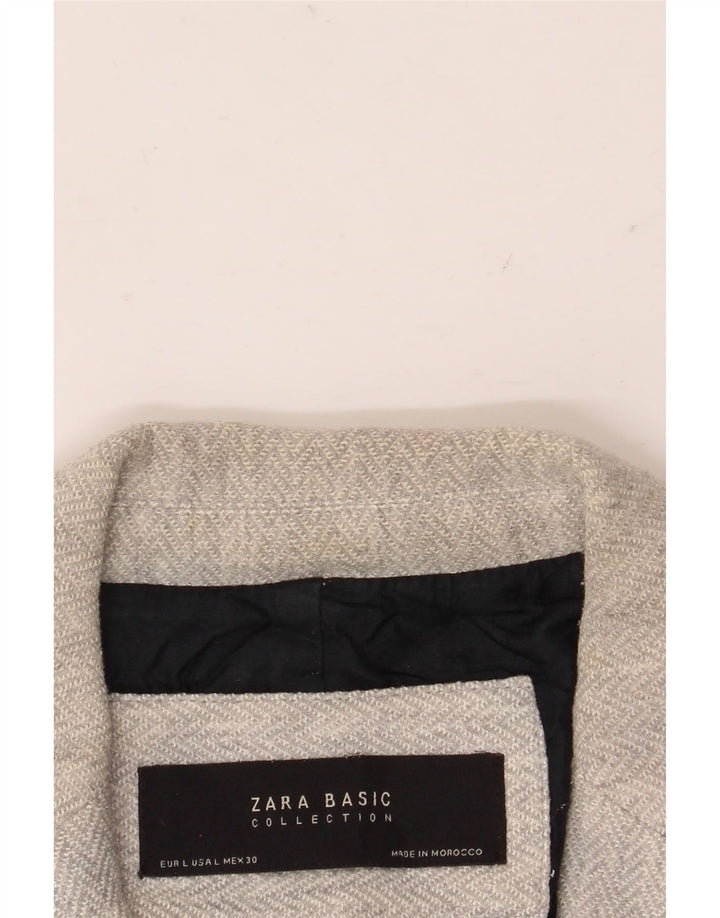Zara Γυναικείο Μπουφάν 1 Κουμπί Blazer UK 16 Μεγάλο Γκρι Ψαροκόκκαλο