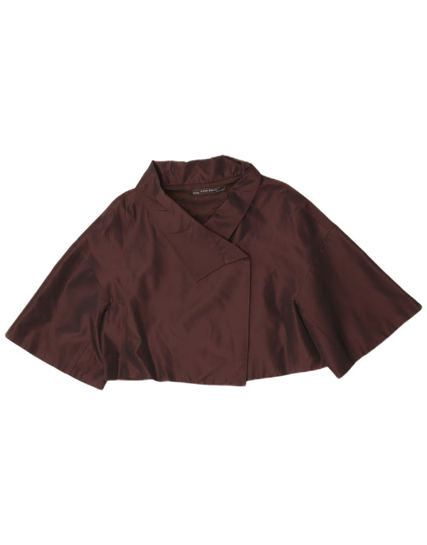 Zara Γυναικείο κοντομάνικο μπουφάν Bolero UK 16 Large Brown Acetate