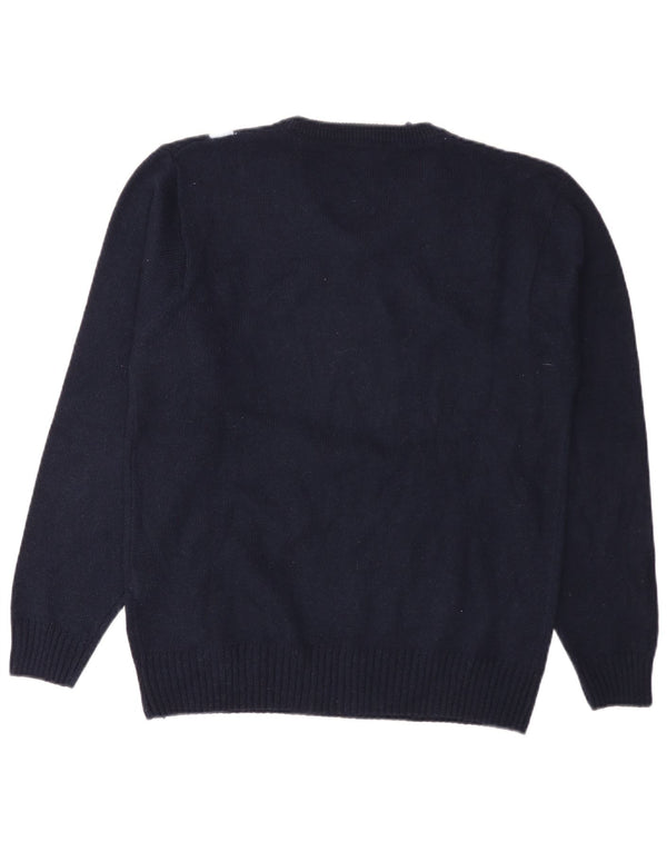 New Sensation Mens V-Neck Jumper Sweater Large Navy Blue Argyle/Diamond