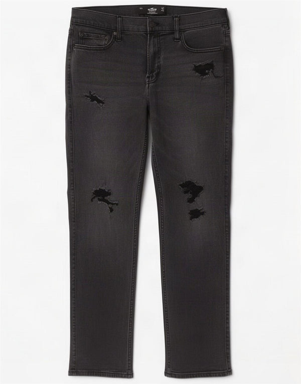 Hollister Mens Distressed Slim Fit Straight Jeans W32 L30 Grey Cotton