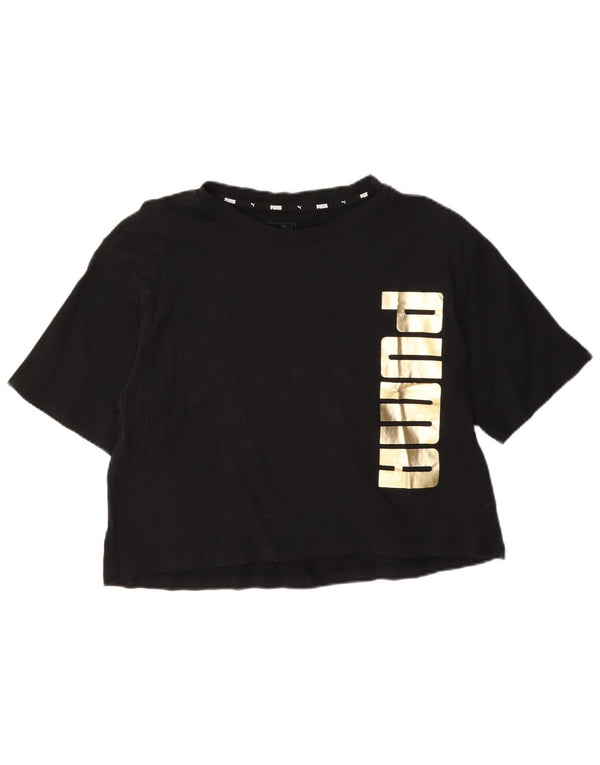 Γυναικείο γραφικό μπλουζάκι Puma Crop Top UK 14 Μεσαίο μαύρο βαμβακερό