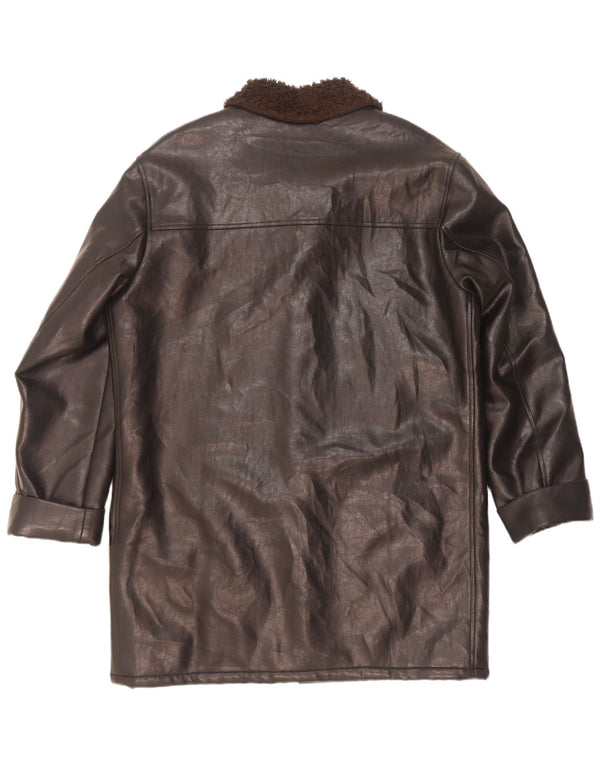Vintage Ανδρικό Sherpa Faux Δερμάτινο Πανωφόρι UK 42 XL Μαύρο Micropolifil