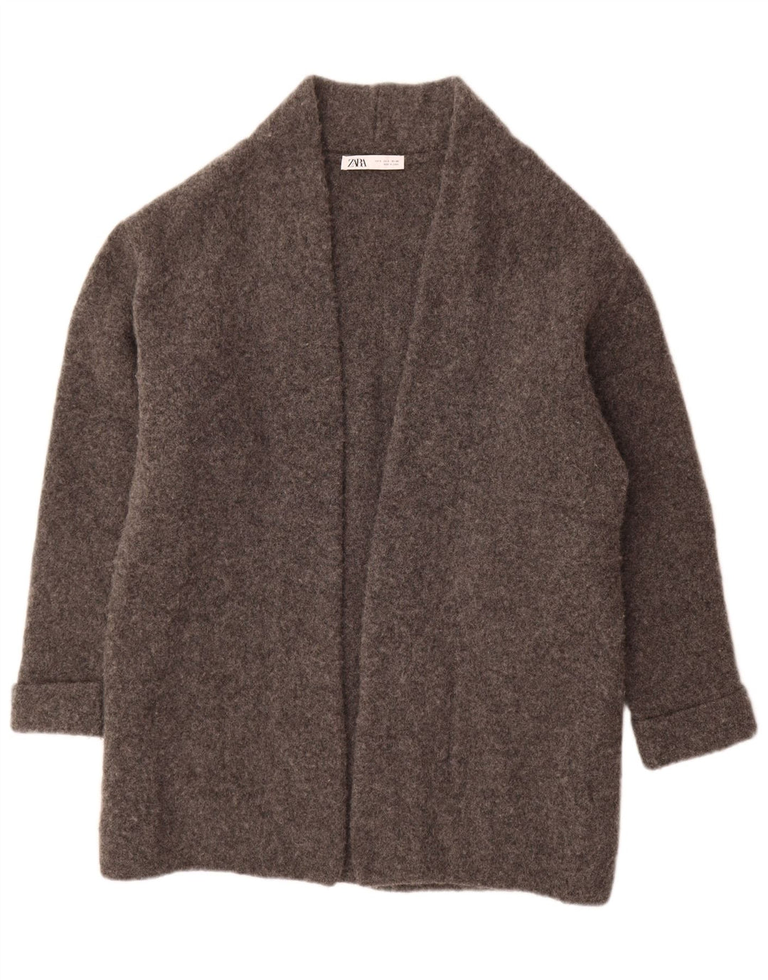 Zara Γυναικείο μακρυά ανοιχτό πουλόβερ UK 10 Small Grey Wool