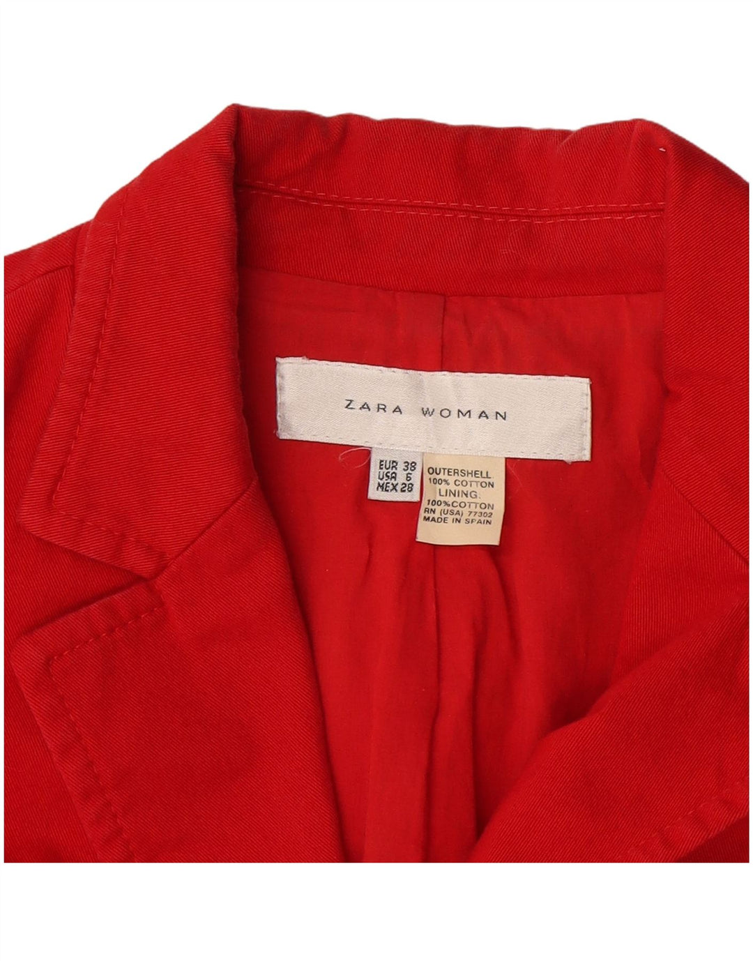Zara Γυναικείο Μπλέιζερ με 2 Κουμπιά Μπουφάν EU 38 Μικρό κόκκινο βαμβακερό