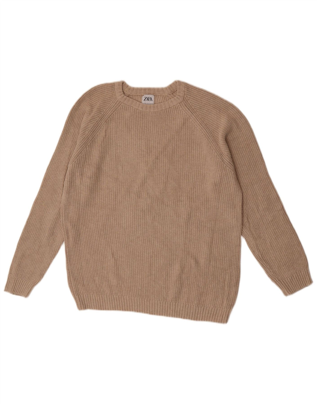 Ανδρικό πουλόβερ Zara με λαιμόκοψη, μεσαίο μπεζ βαμβακερό