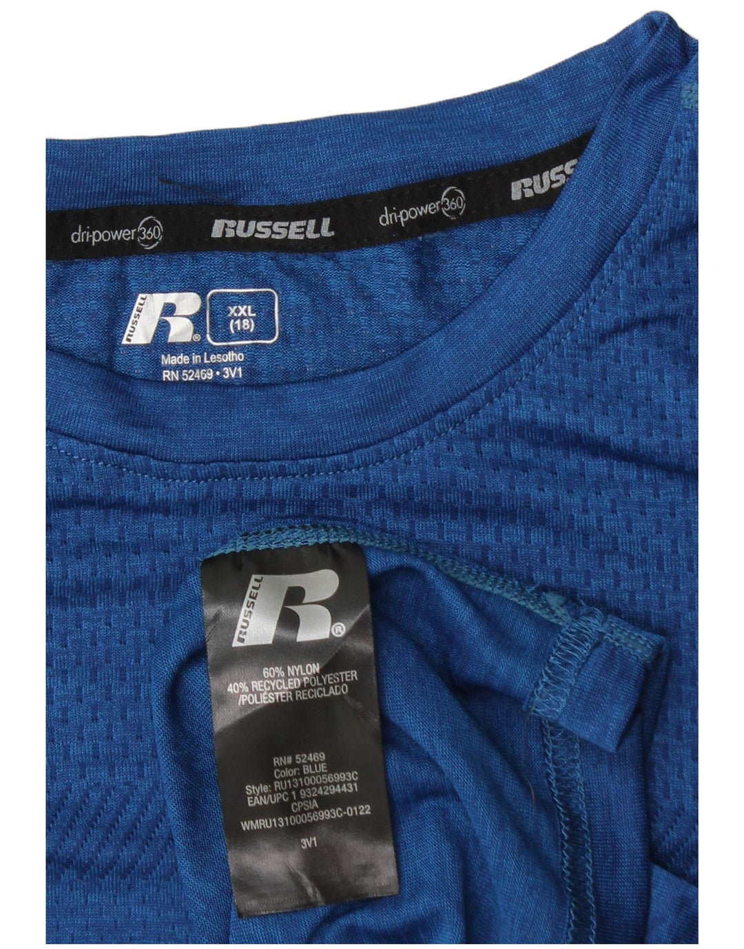 Μπλουζάκι RUSSELL ATHLETIC για αγόρια Dri-Power Top 15-16 ετών 2XL μπλε νάιλον