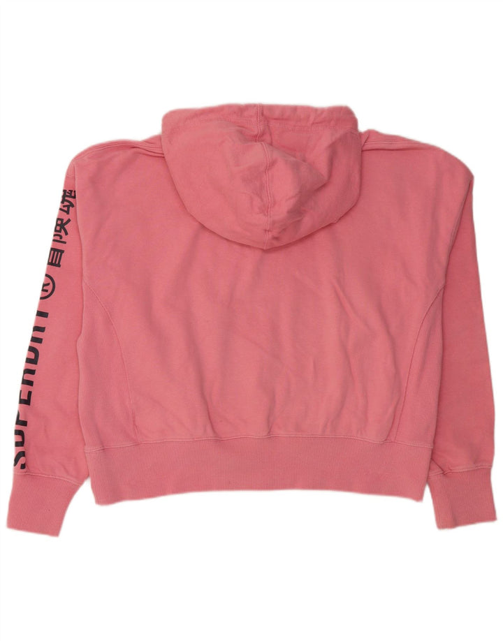 SUPERDRY Γυναικείο Crop Graphic Oversized Hoodie Jumper UK 16 Large Pink