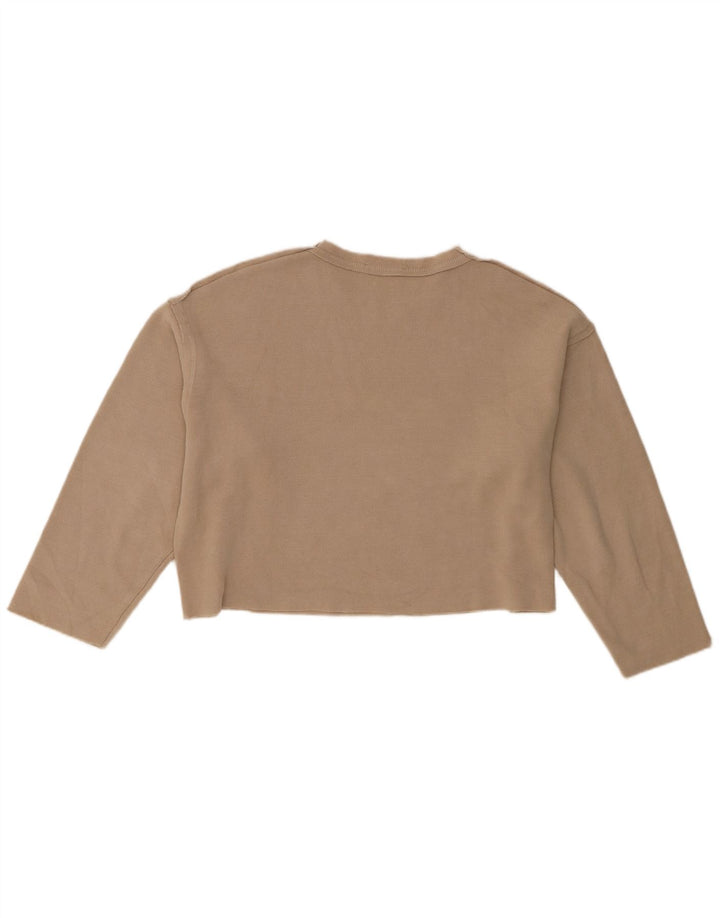 Zara Γυναικείο Crop Oversized τοπ μακρυμάνικο UK 10 Small Beige