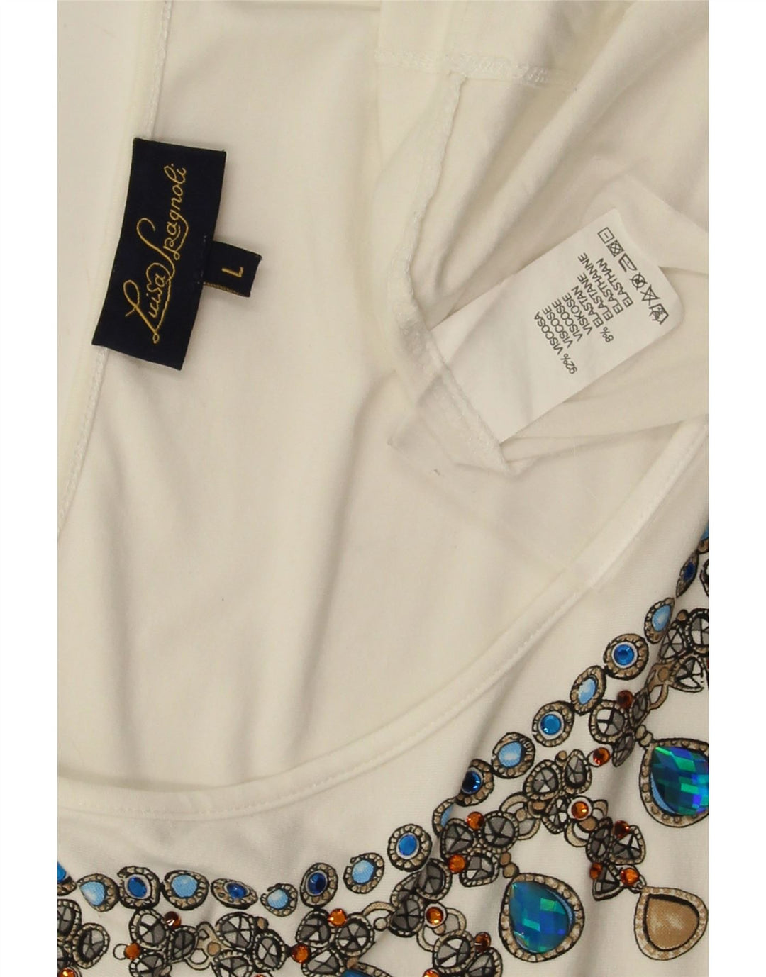 Luisa Spagnoli Γυναικεία Μπλούζα Τοπ UK 14 Μεγάλη Λευκή Βισκόζη