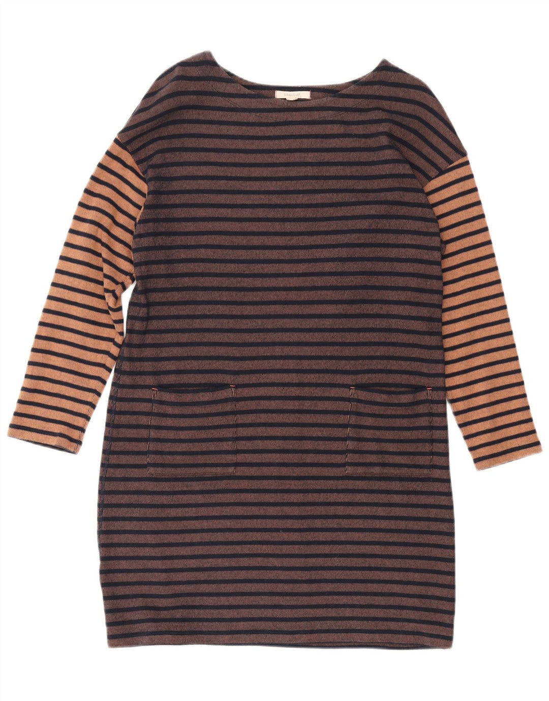 WHITE STUFF Γυναικείο μακρυμάνικο φόρεμα UK 14 μεγάλο καφέ ριγέ