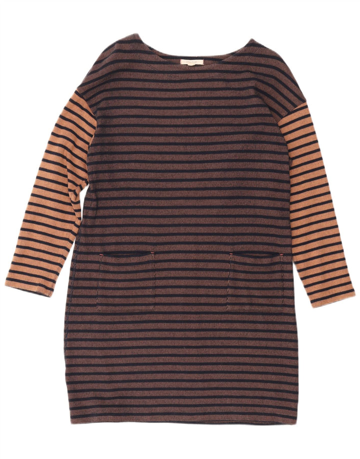 WHITE STUFF Γυναικείο μακρυμάνικο φόρεμα UK 14 μεγάλο καφέ ριγέ