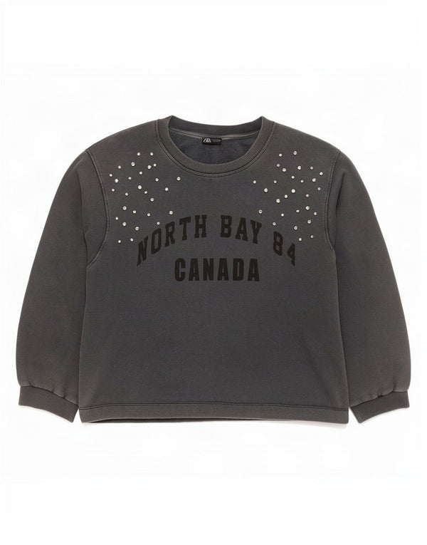 Zara Γυναικεία Φούτερ με γραφικά υπερμεγέθη Jumper UK 14 Medium Grey