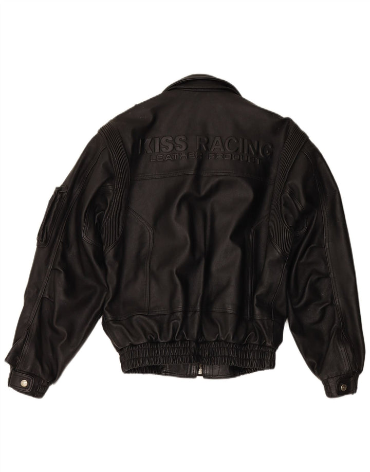 EUROX Ανδρικό Γραφικό Δερμάτινο Μπουφάν αγώνα UK 40 Μεγάλο Δερμάτινο Μαύρο