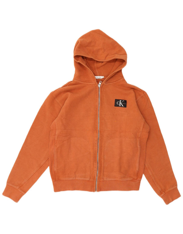 Calvin Klein Girls Zip Hoodie πουλόβερ 15-16 ετών πορτοκαλί βαμβακερό