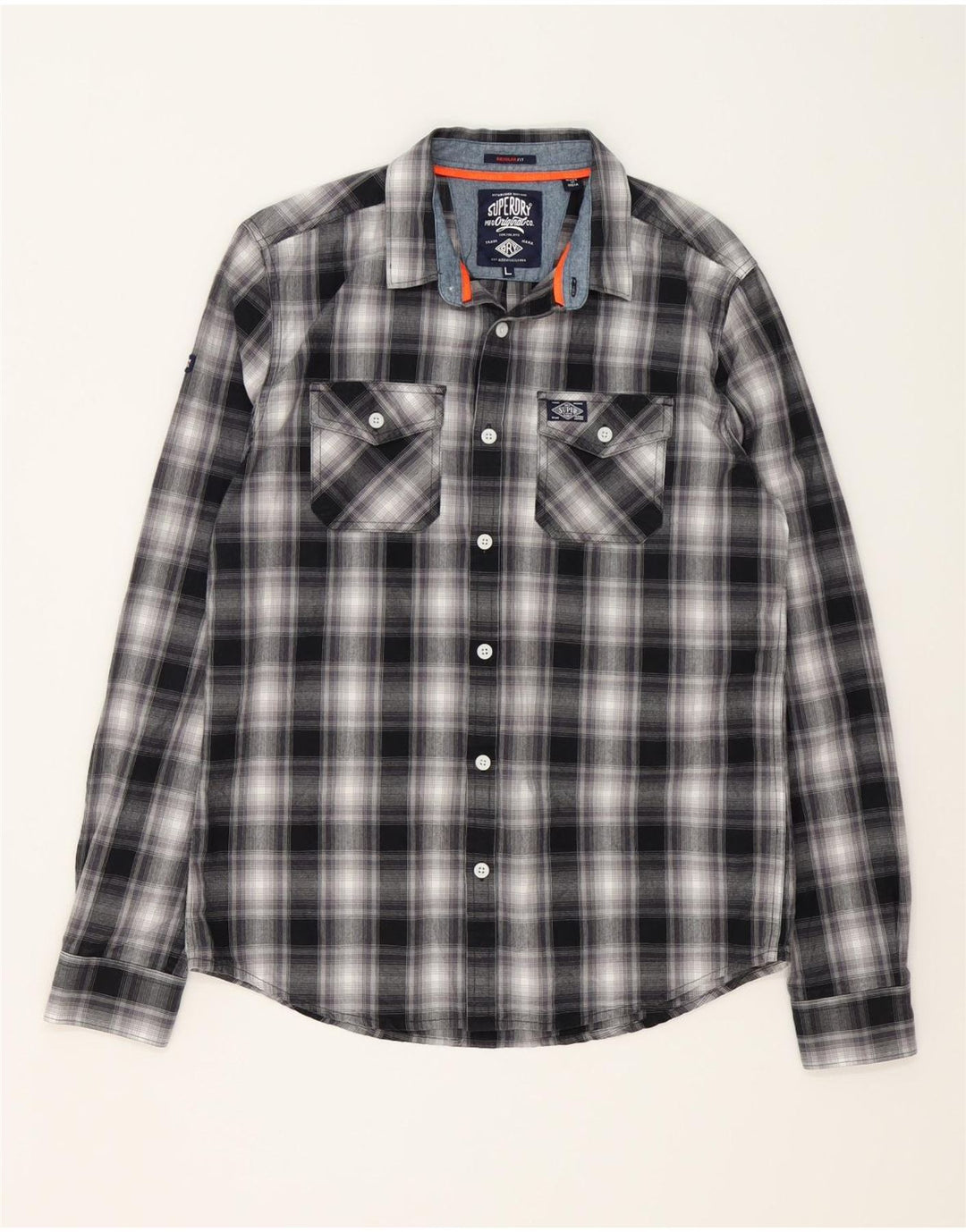 Ανδρικό πουκάμισο SUPERDRY μεγάλο μαύρο καρό βαμβακερό